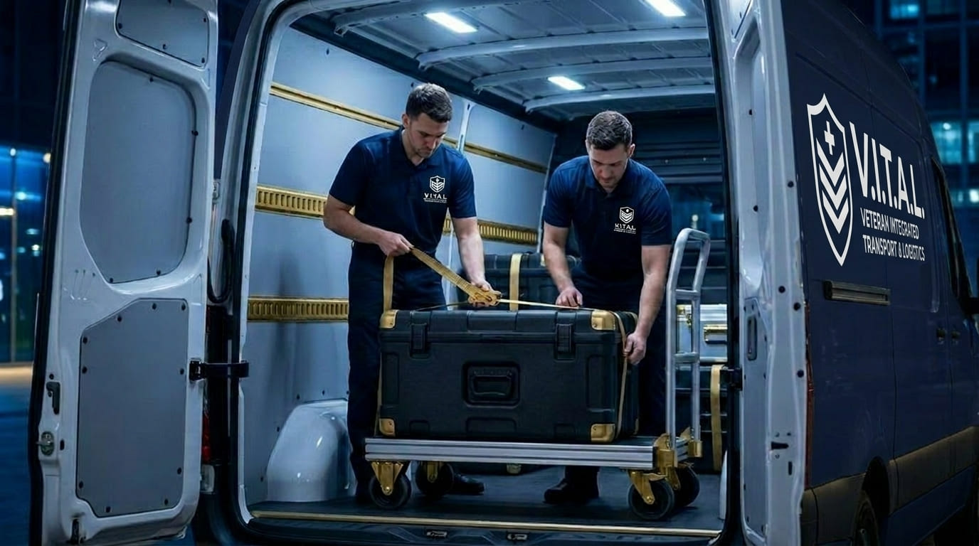 V.I.T.A.L. branded van with gold logo decal loaded with secured healthcare equipment
