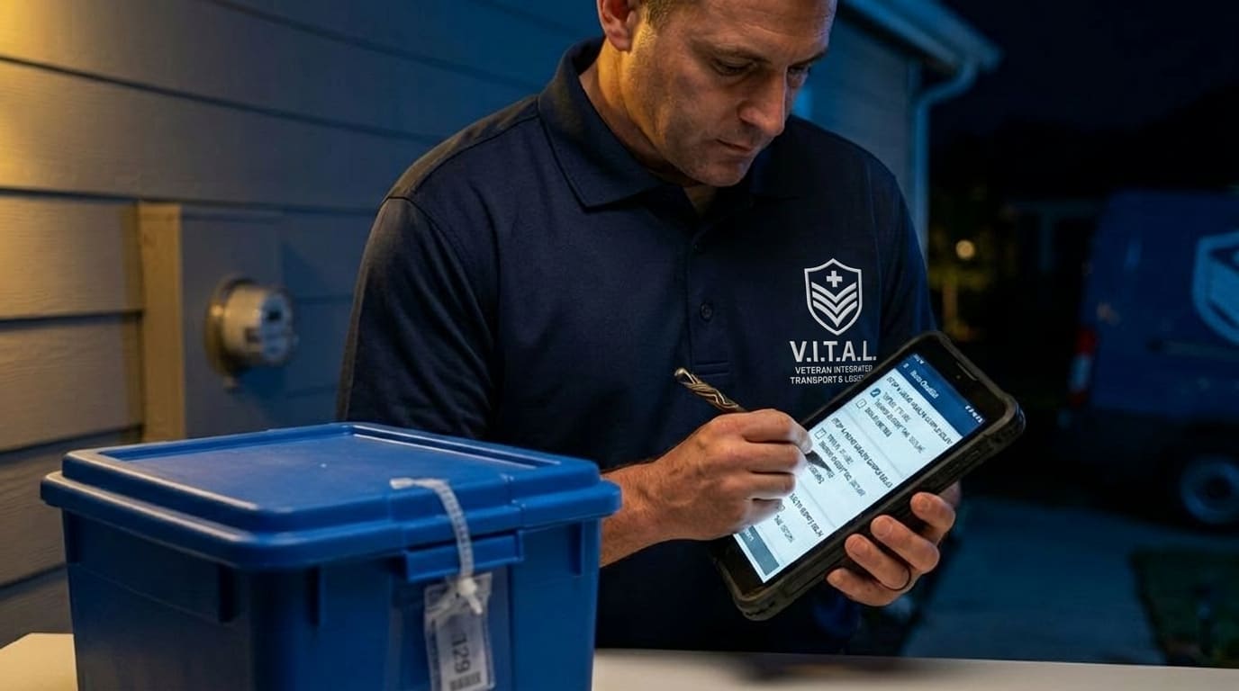 V.I.T.A.L. courier completing a home health support delivery with verified confirmation