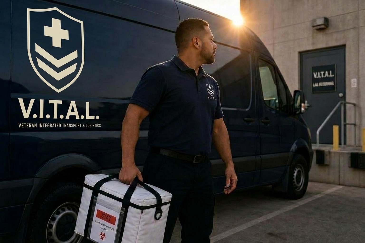 V.I.T.A.L. branded medical courier van serving regional healthcare transport routes
